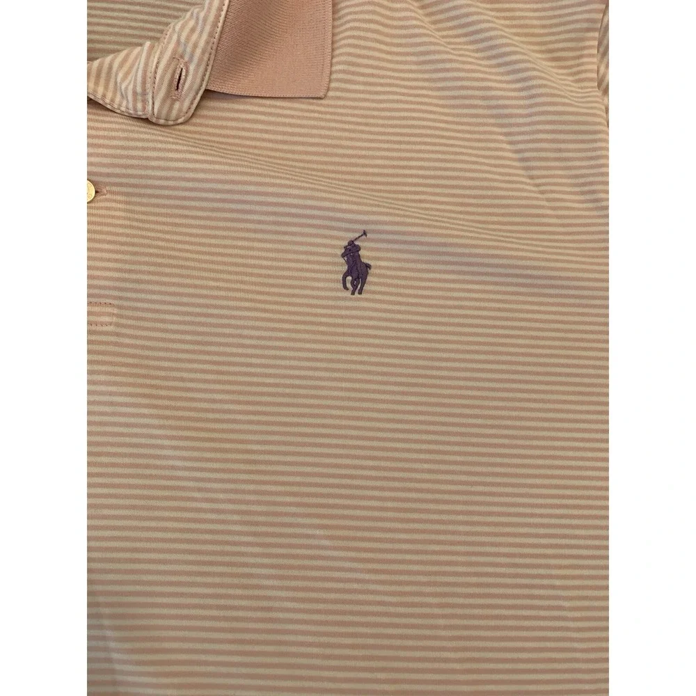 Polo Golf Ralph Lauren Short Sleeve Polo White/Pink Striped Men's XL TG Sm. Pony